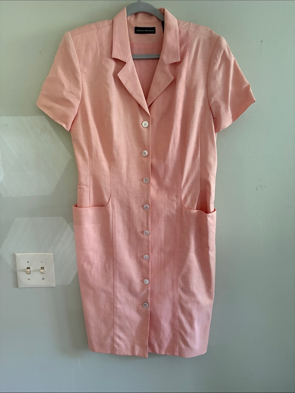 Vintage Valerie dresses silk and linen Button-Front Short Sleeve Midi Dress